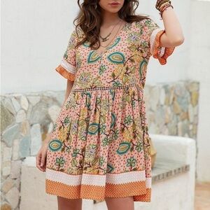 Rusttydustty Ruffle Cuff Floral Print Dress Size L